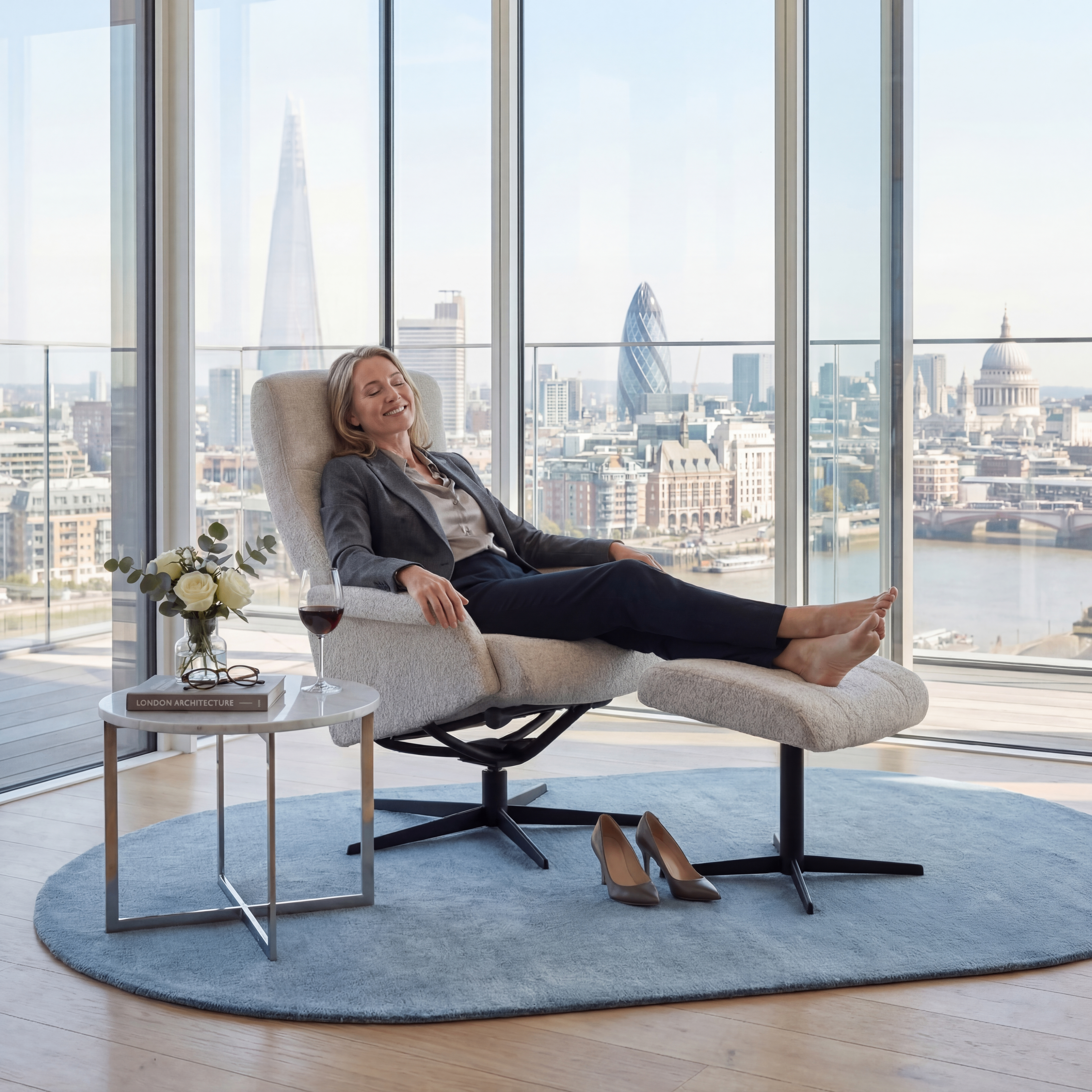 Coco Large Recliner Chair & Footstool Stock