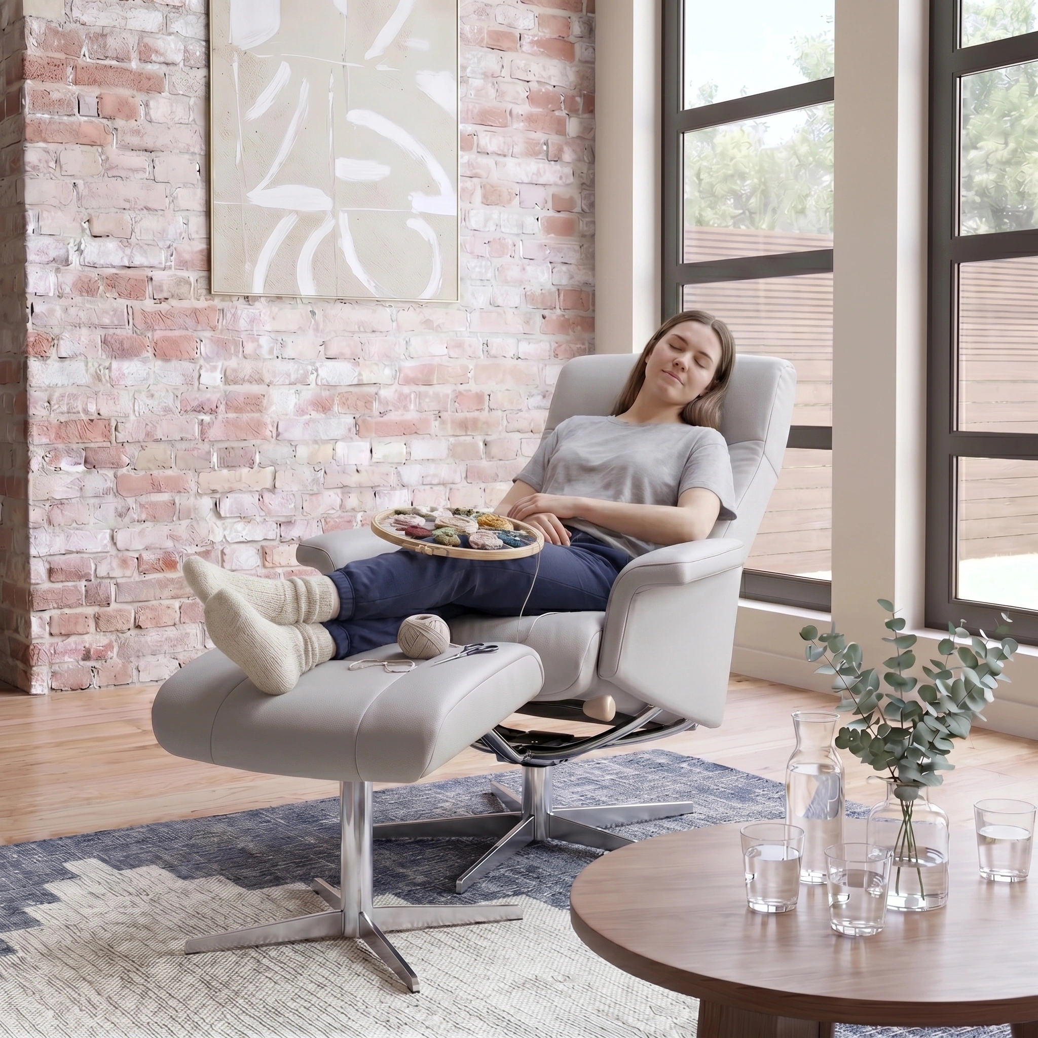 Coco Large Recliner Chair & Footstool Stock
