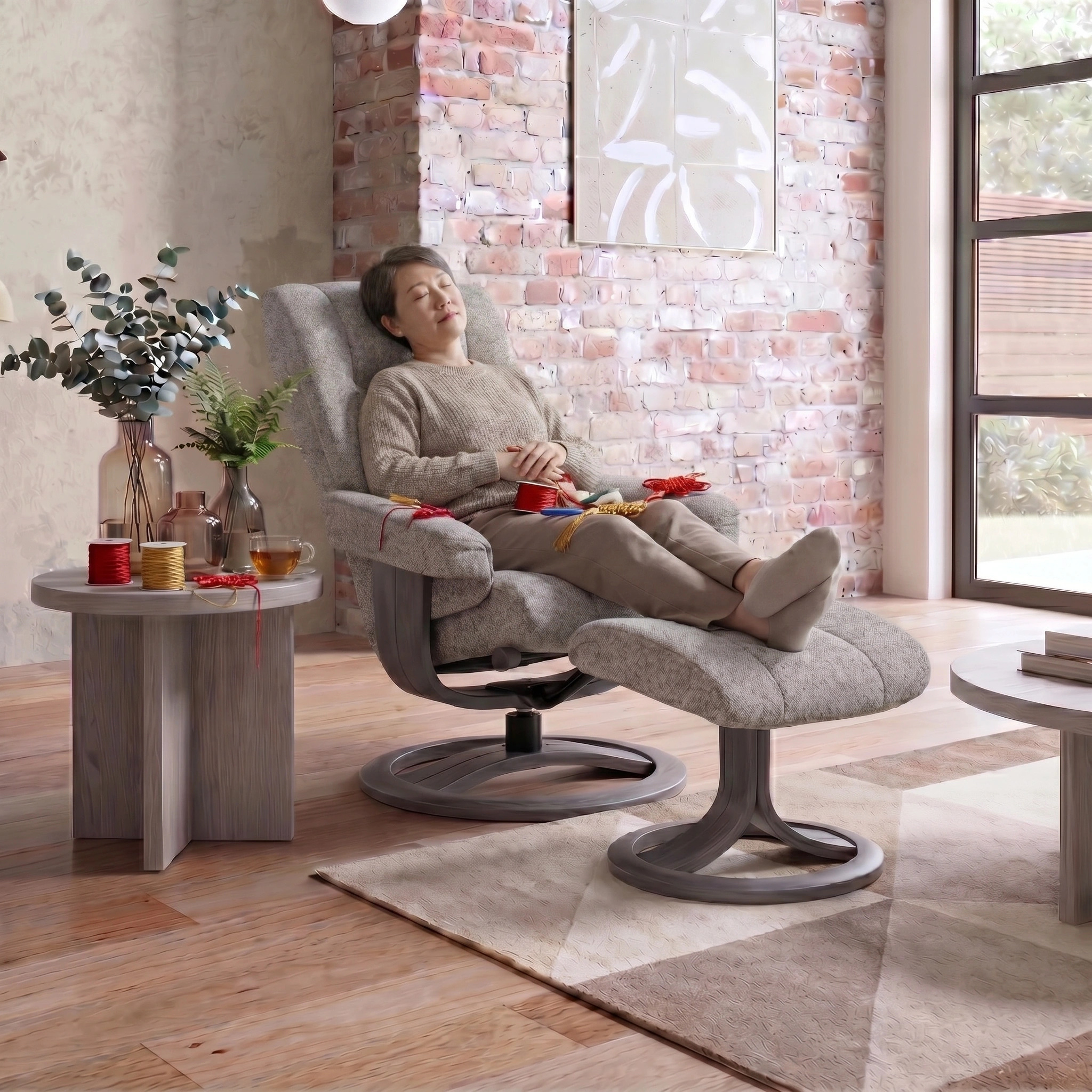 Clara Large Recliner Chair & Footstool Stock
