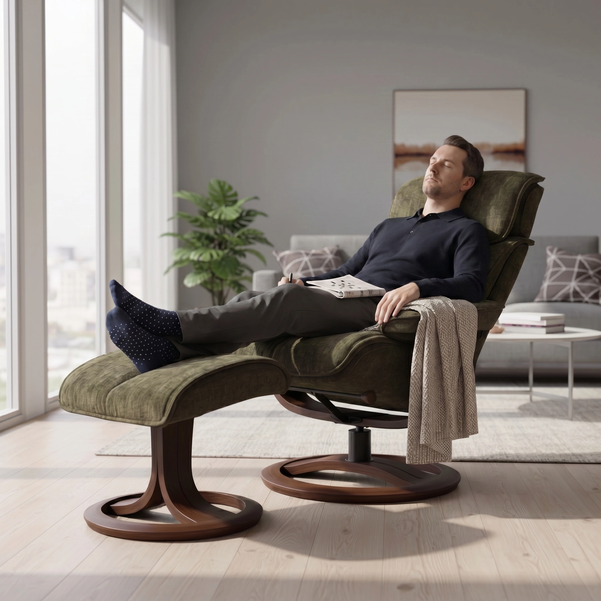 Sasha Medium Recliner Chair & Footstool Stock