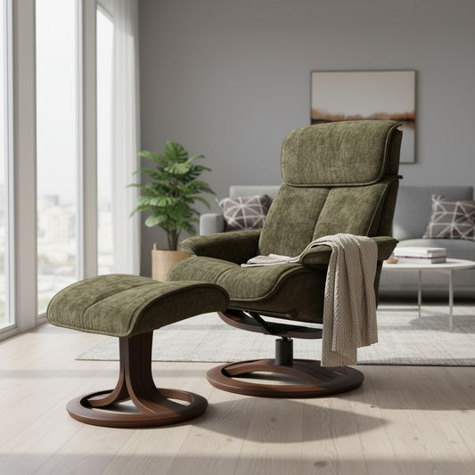 Sasha Large Recliner Chair & Footstool Stock