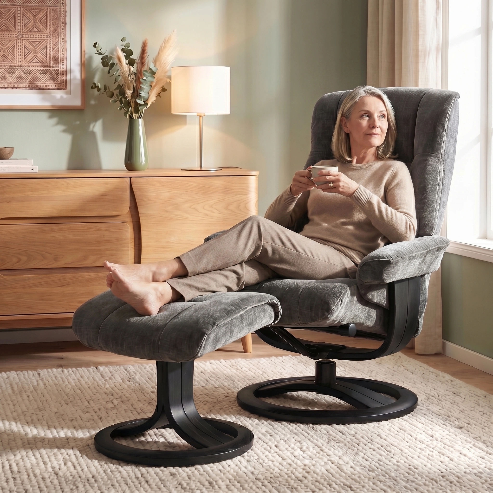Clara Medium Recliner Chair & Footstool Stock