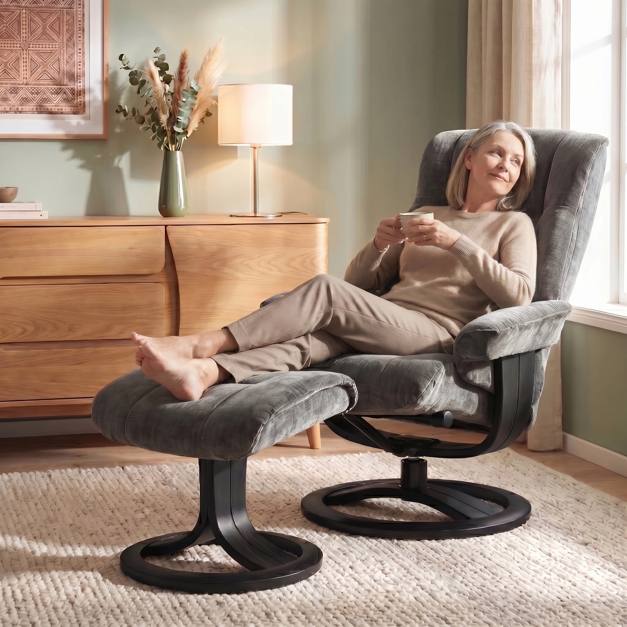 Clara Medium Recliner Chair & Footstool Stock
