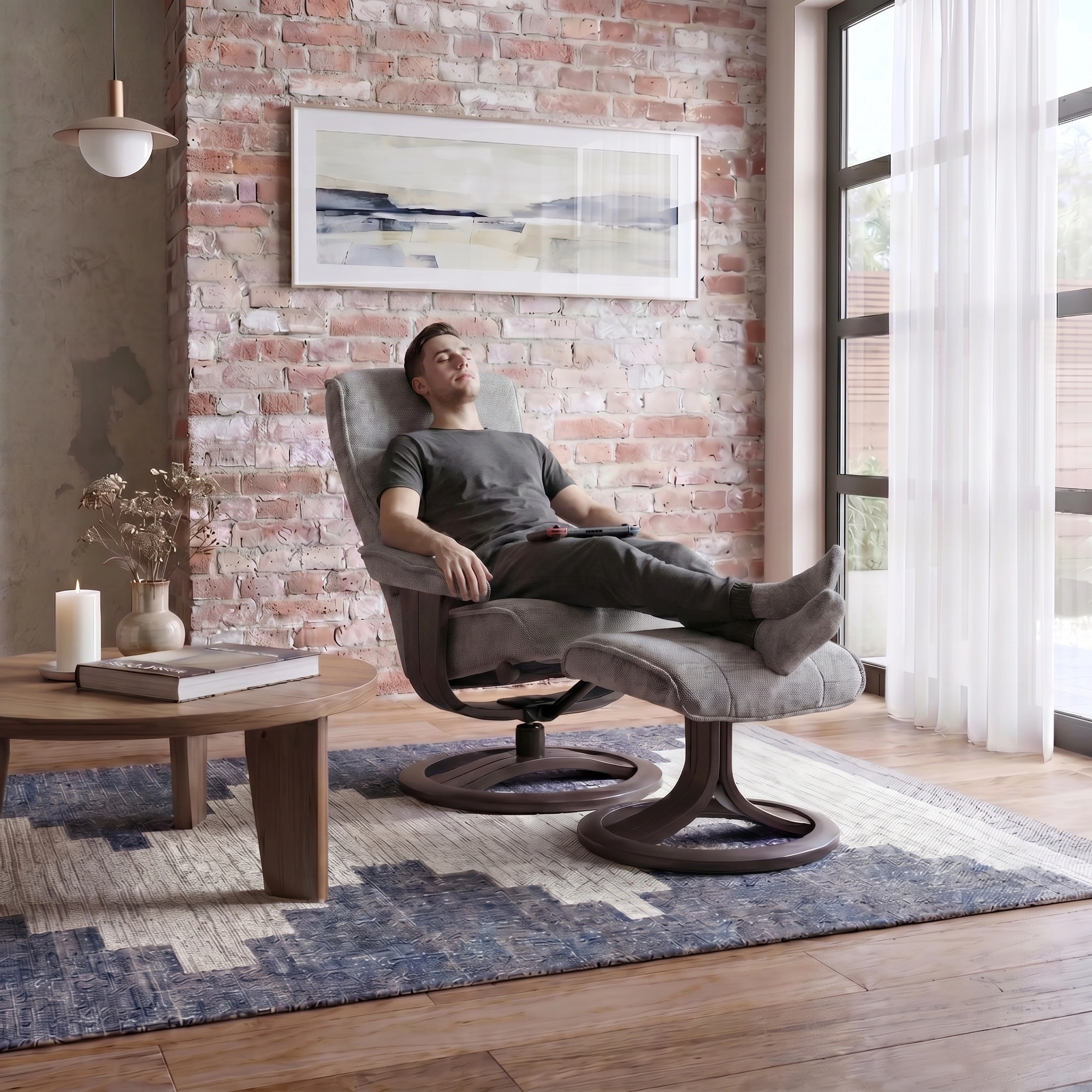 Bella Medium Recliner Chair & Footstool Stock