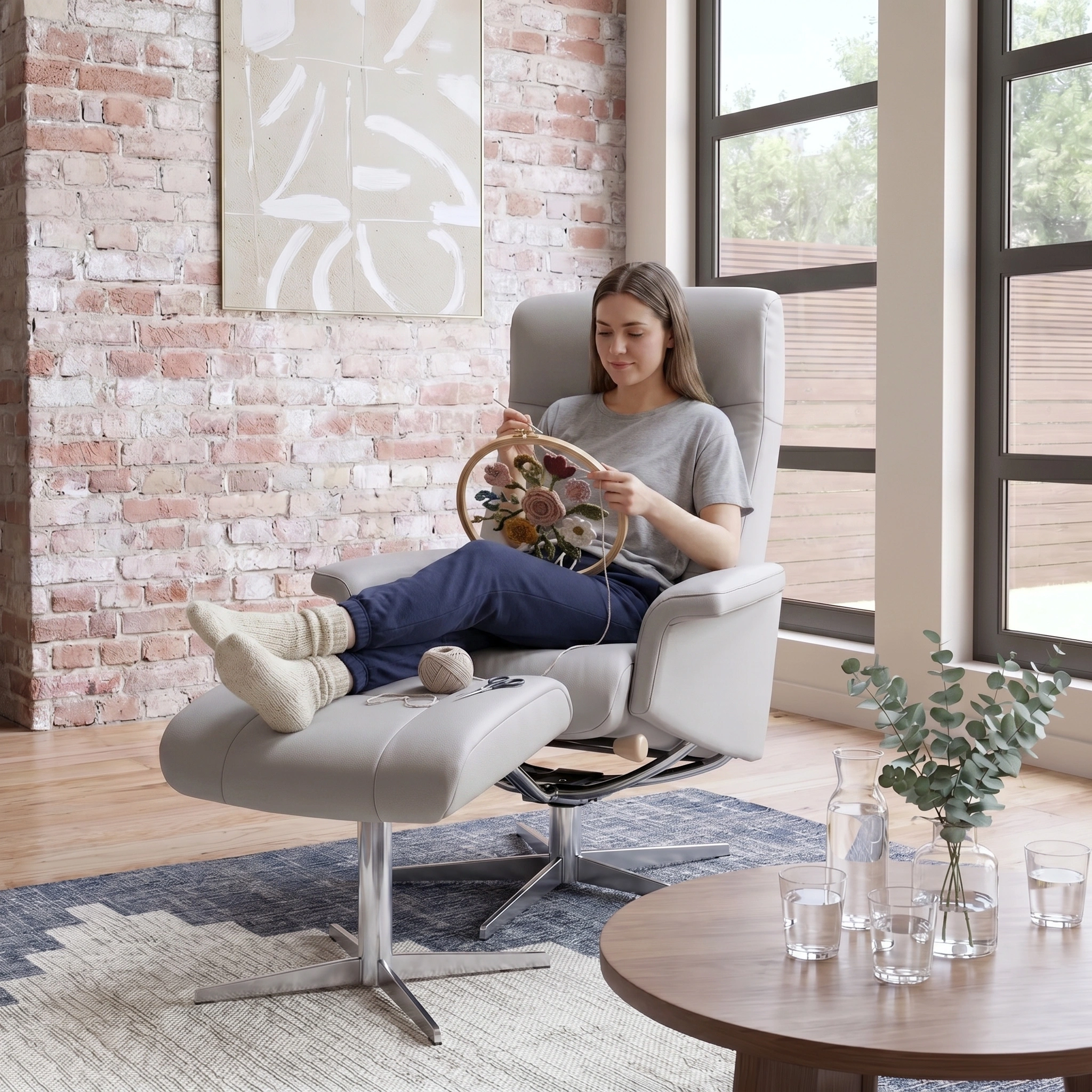 Coco Medium Recliner Chair & Footstool Stock