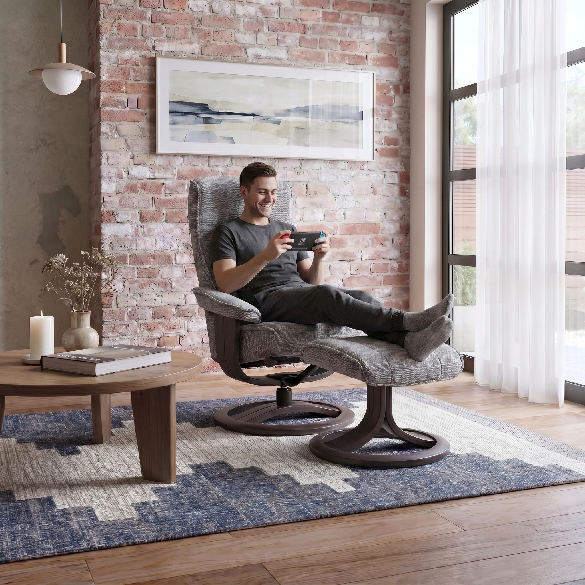 Bella Medium Recliner Chair & Footstool Stock
