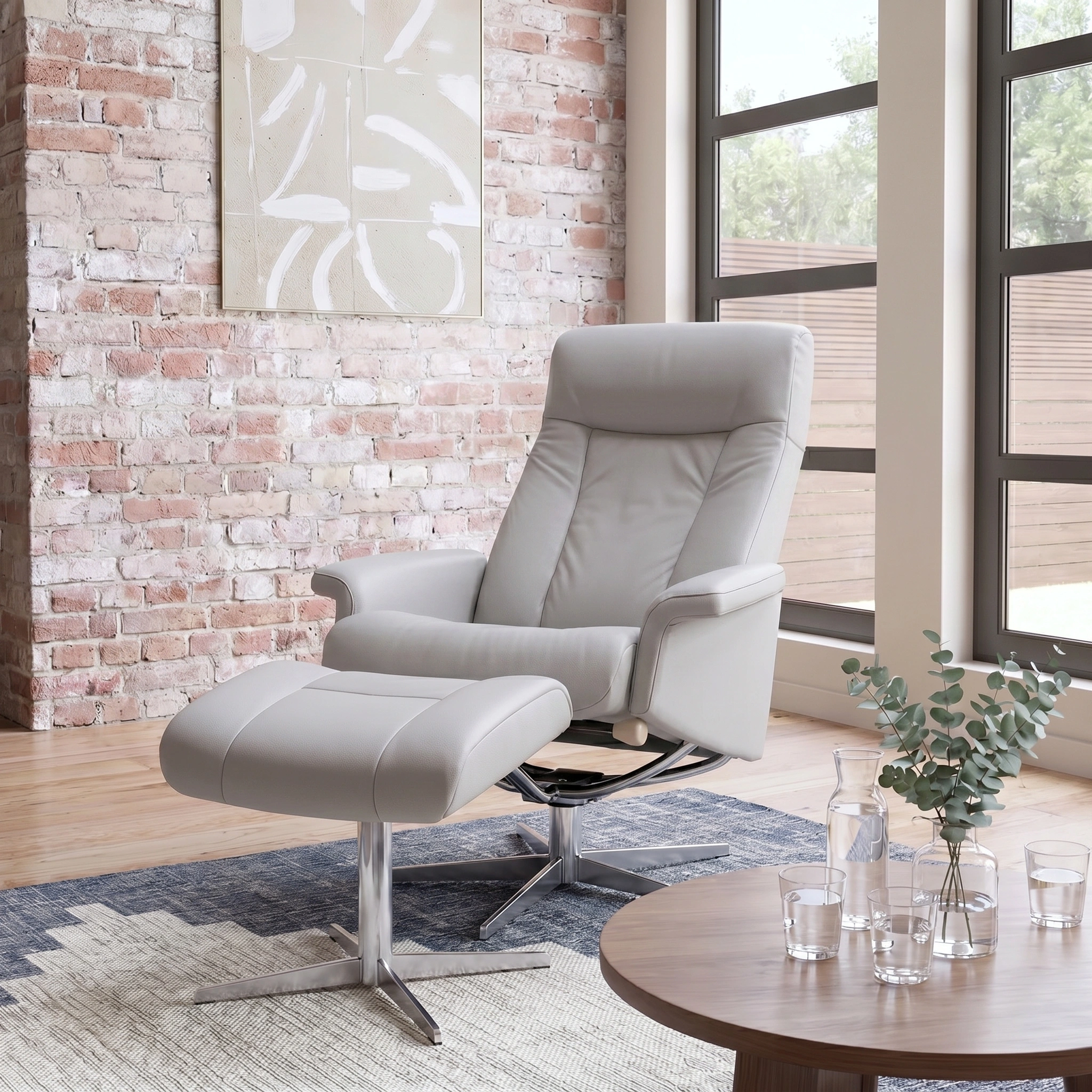 Coco Large Recliner Chair & Footstool Stock