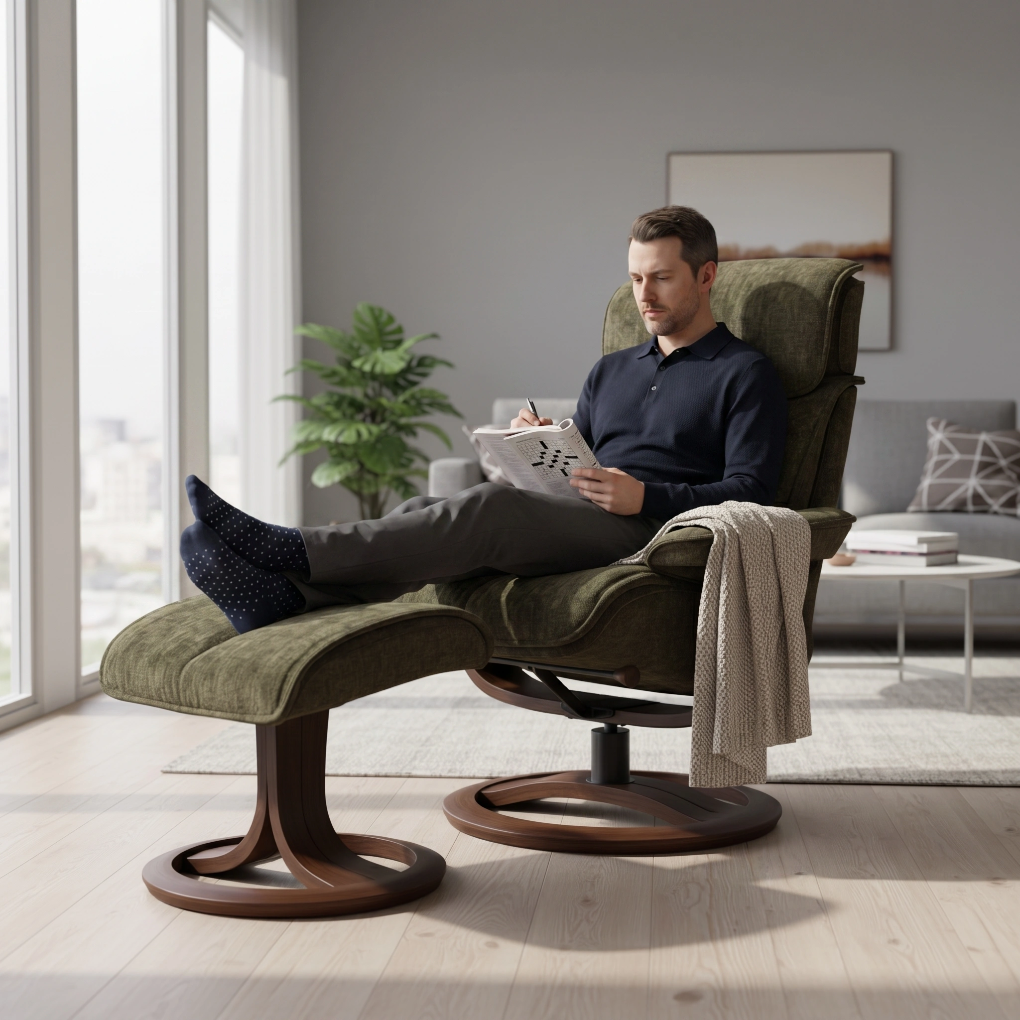 Sasha Medium Recliner Chair & Footstool Stock